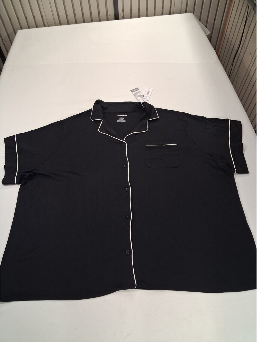 Liz Claiborne RN#93677 Womens 3X Black Front Button Short Sleeve Sleepwear Shirt